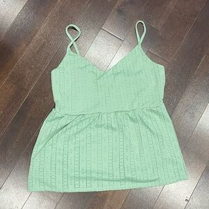 Vintage Y2K Mint Green Eyelet Babydoll Peplum Cami Tank Top